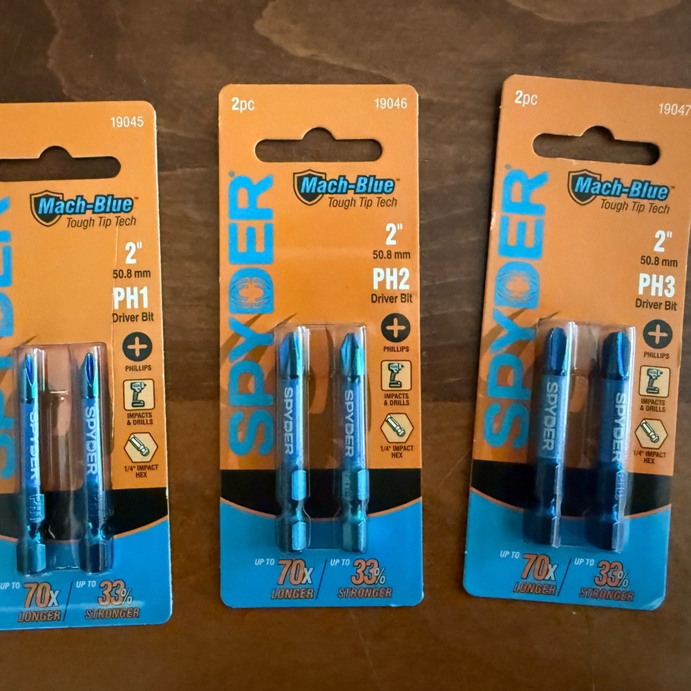 Spyder Mach blue driver Bits PH1, PH2, PH3